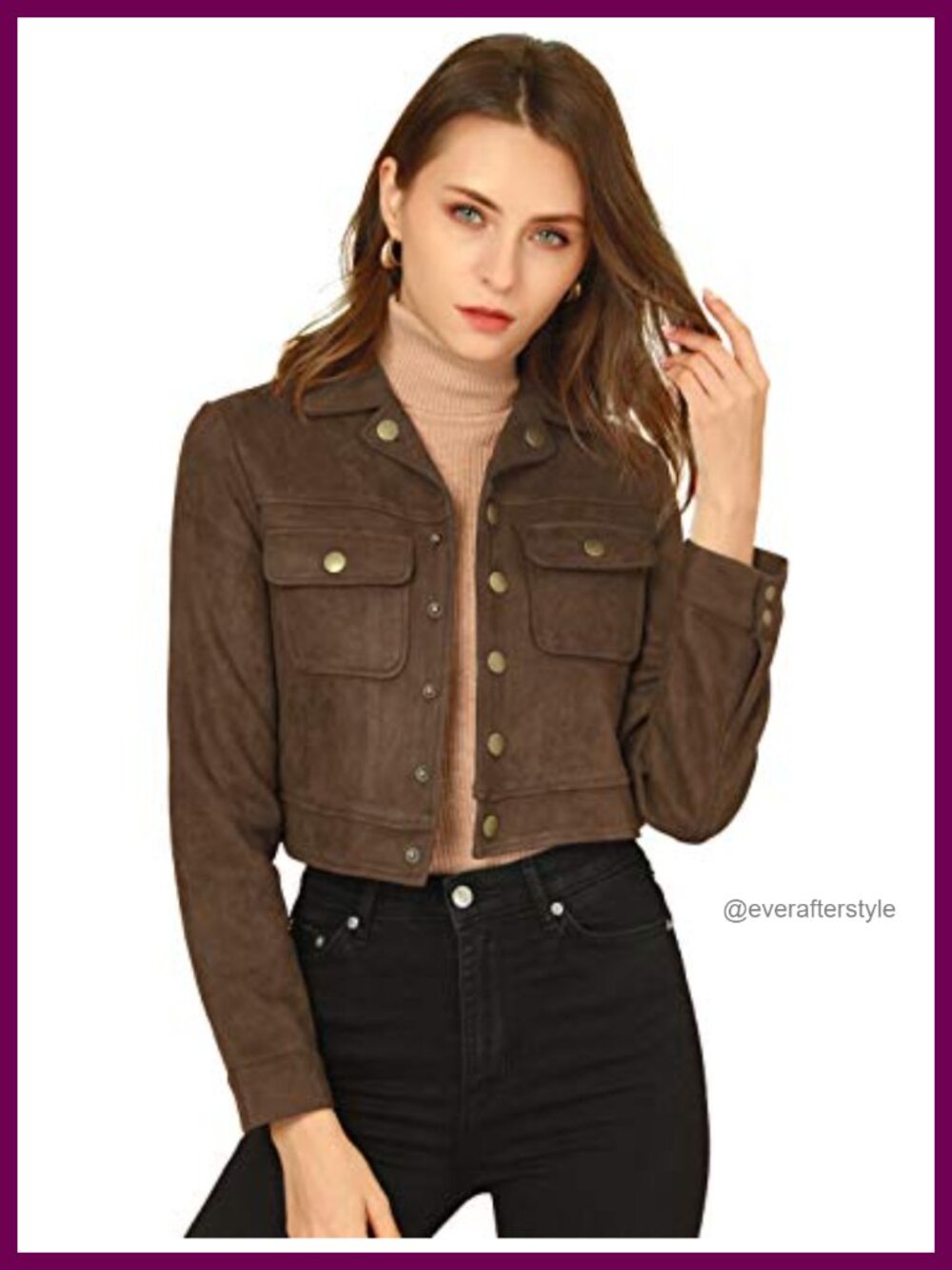 Faux Suede Crop Jacket Button Down Notched Collar Belted Casual